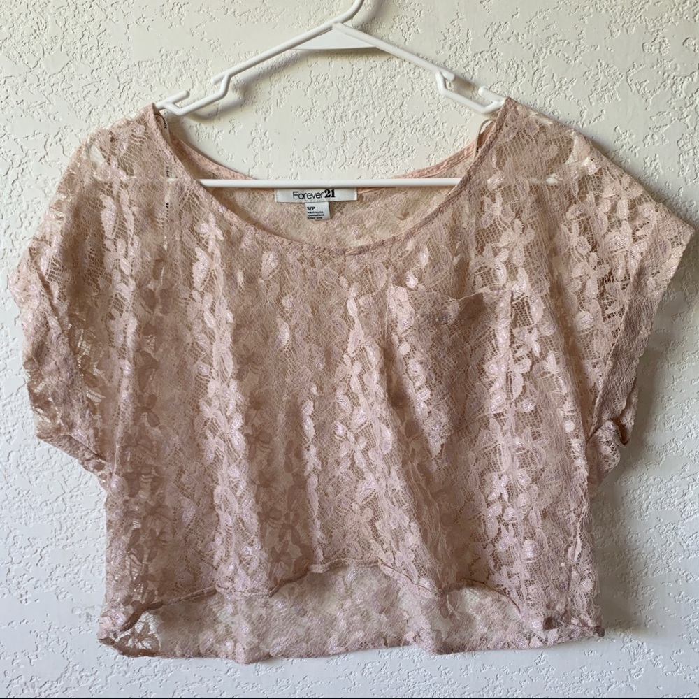 Forever 21 Pink Lace Boxy Crop Top